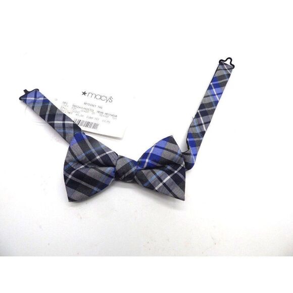 Alfani Men’s Pre-tied Adjustable Bow-tie, Plaid, Black/Gray/Purple - Picture 1 of 5